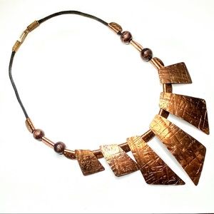 Copper Modernist Princess Necklace Panel Design 18 Inch Hook Closure